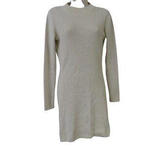 Milk It Beige Ribbed Knit Tied Open Back Long Sleeve Mini Dress Women Size 10